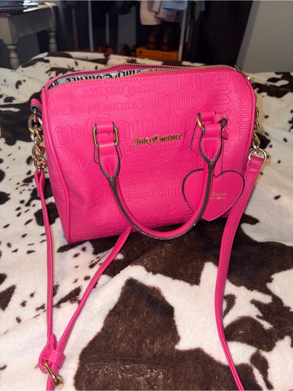 Juicy Couture Hot Pink Embossed Crossbody Satchel